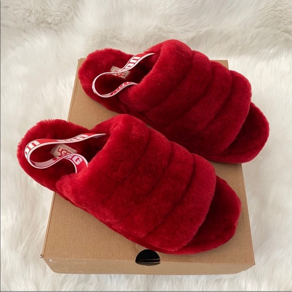 UGG Shoes - New UGG Fluff Yeah Sandals Ribbon Red 10